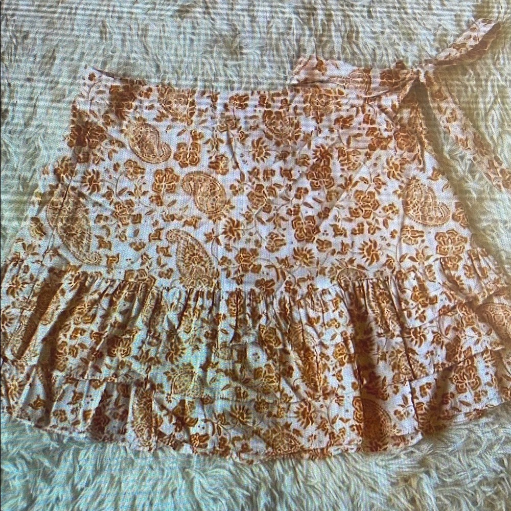 🔶Forever 21 Tangerine orange floral print ruffle tie waist mini skirt‎ Medium